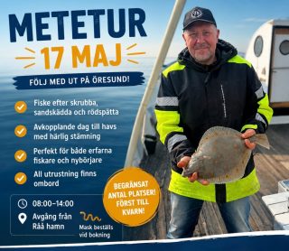 🎣 METETUR – söndag 17 MAJ 🌊

Nu laddar vi för ännu en härlig dag ute på Öresund! ☀️ 
Våren är här och metet börjar komma igång på riktigt med fina chanser på bland annat skrubba, sandskädda och rödspätta 👌

En dag på sundet handlar inte bara om fisket – det handlar minst lika mycket om lugnet, havsluften och den härliga stämningen ombord 😎

📅 söndag 17 maj 
⏰ 08:00–14:00 
📍 Avgång från Råå hamn

Perfekt för både vana fiskare och dig som bara vill komma ut och uppleva en dag till havs tillsammans med familj eller vänner 🎣

📞 Boka plats: 070-201 00 88 
🪱 Mask beställs vid bokning

Platserna är begränsade – först till kvarn gäller!

Välkomna ombord på Rååbåtarna 🚤🌊