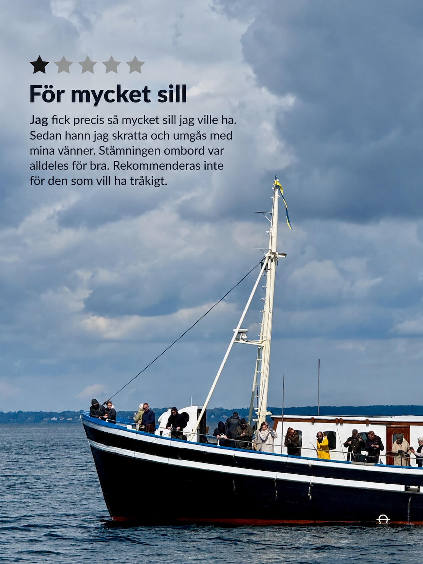 För mycket sill och alldeles för trevligt ombord? Den risken får du ta 😄🎣

Följ med oss ut på Öresund och känn hur det rycker i spöet. Vi kör sillturer från Råå hamn tisdag till söndag, och besättningen hjälper dig gärna om du är nybörjare.

Hitta din tur på raabatarna.se och boka plats på 070-201 00 88.

Rååbåtarna - Vi kan vårt Öresund